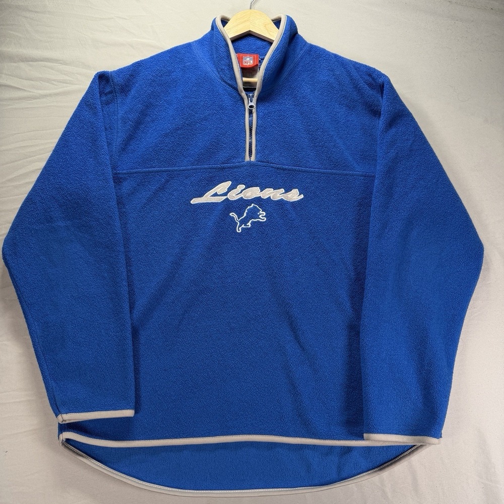 Detroit Lions 1/4 Zip Pullover Womens Medium Blue Fleece Sweatshirt For Her